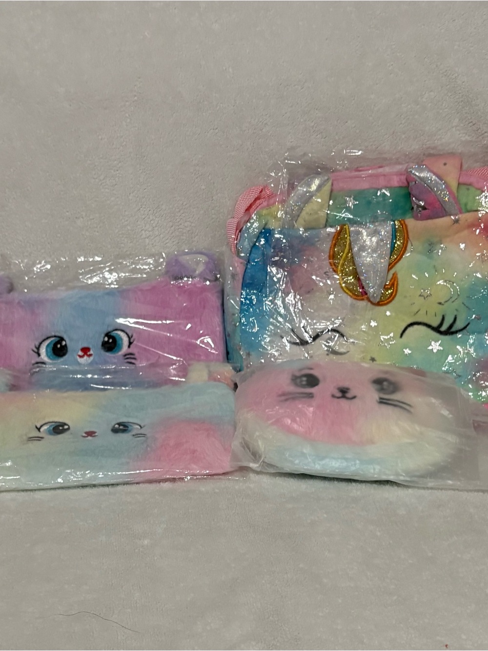 Plush Pastel Unicorn Crossbody Purse & Kitty Crossbody & Pencil Case Pouches